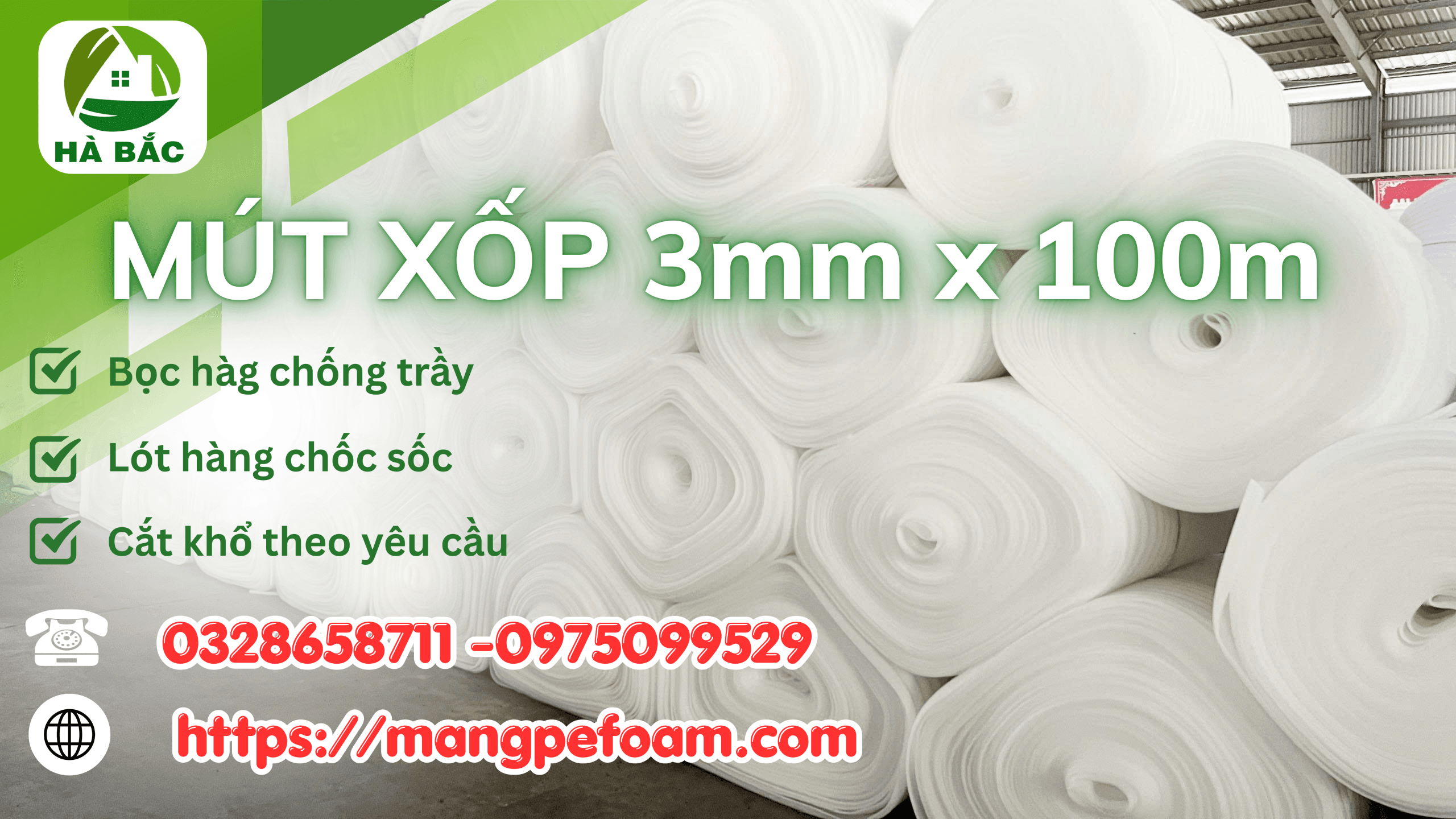 Cuộn Mút Xốp 3mm x 100m Bọc Hàng Chống Trầy Tại KCN Quang Châu Bắc Giang